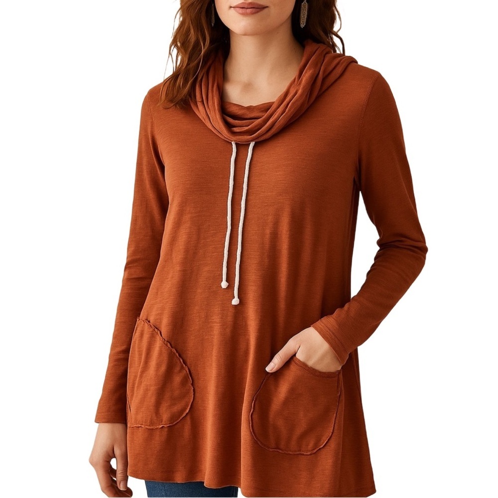Anthropologie Rust Cowl Neck Tunic Top